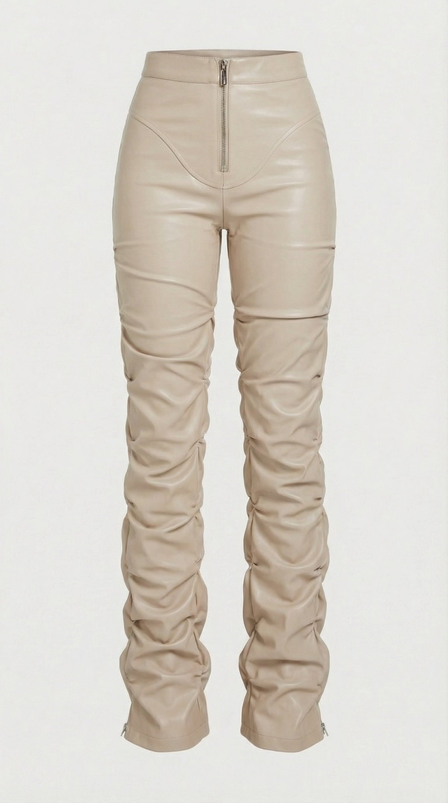 Aven - High-Waist Stacked Vegan Leather Pants Ivory