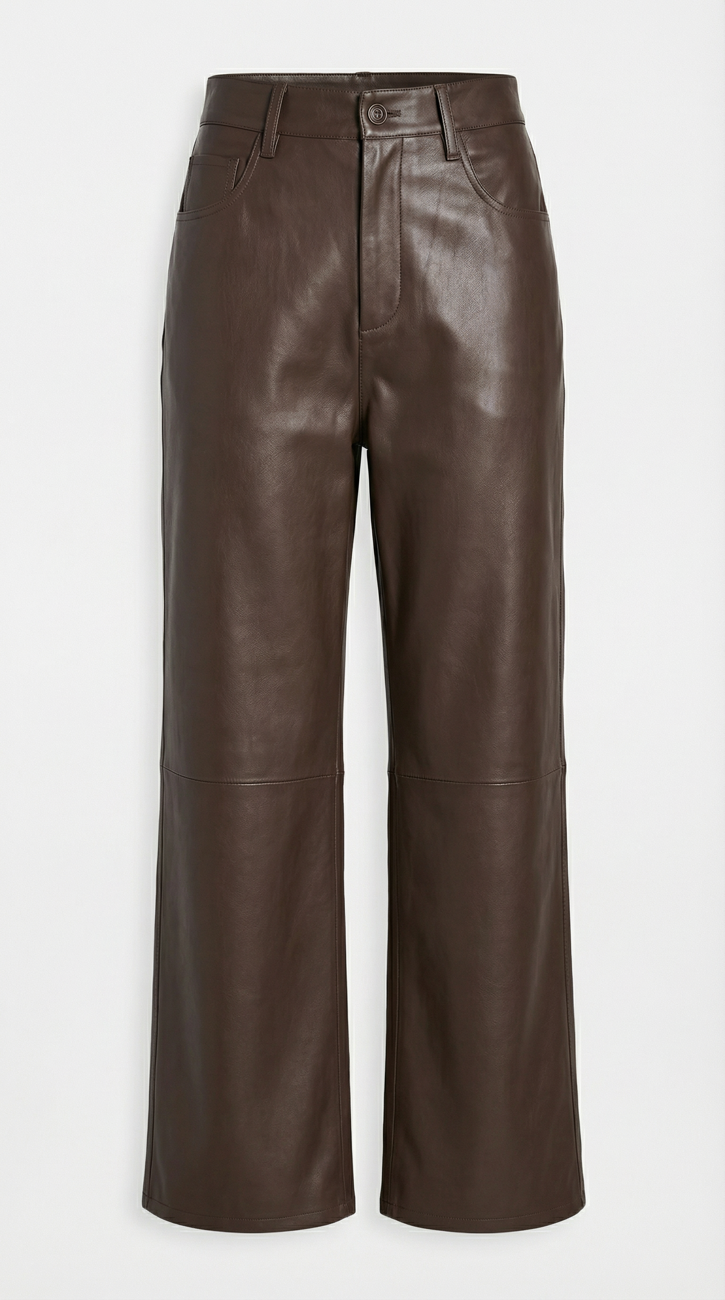 Lira - High Waist Genuine Leather Straight Cropped Trousers Brown