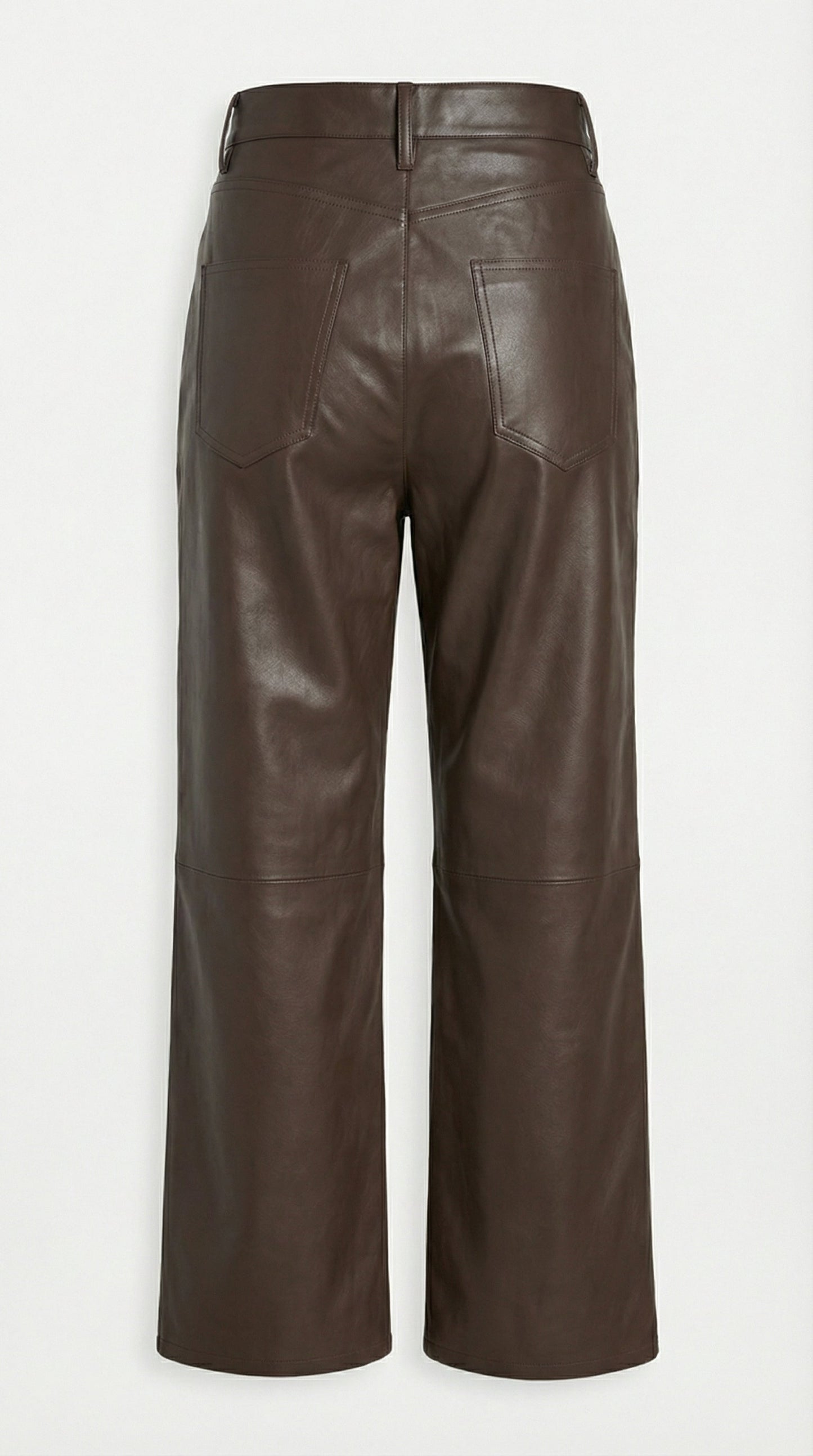 Lira - High Waist Genuine Leather Straight Cropped Trousers Brown