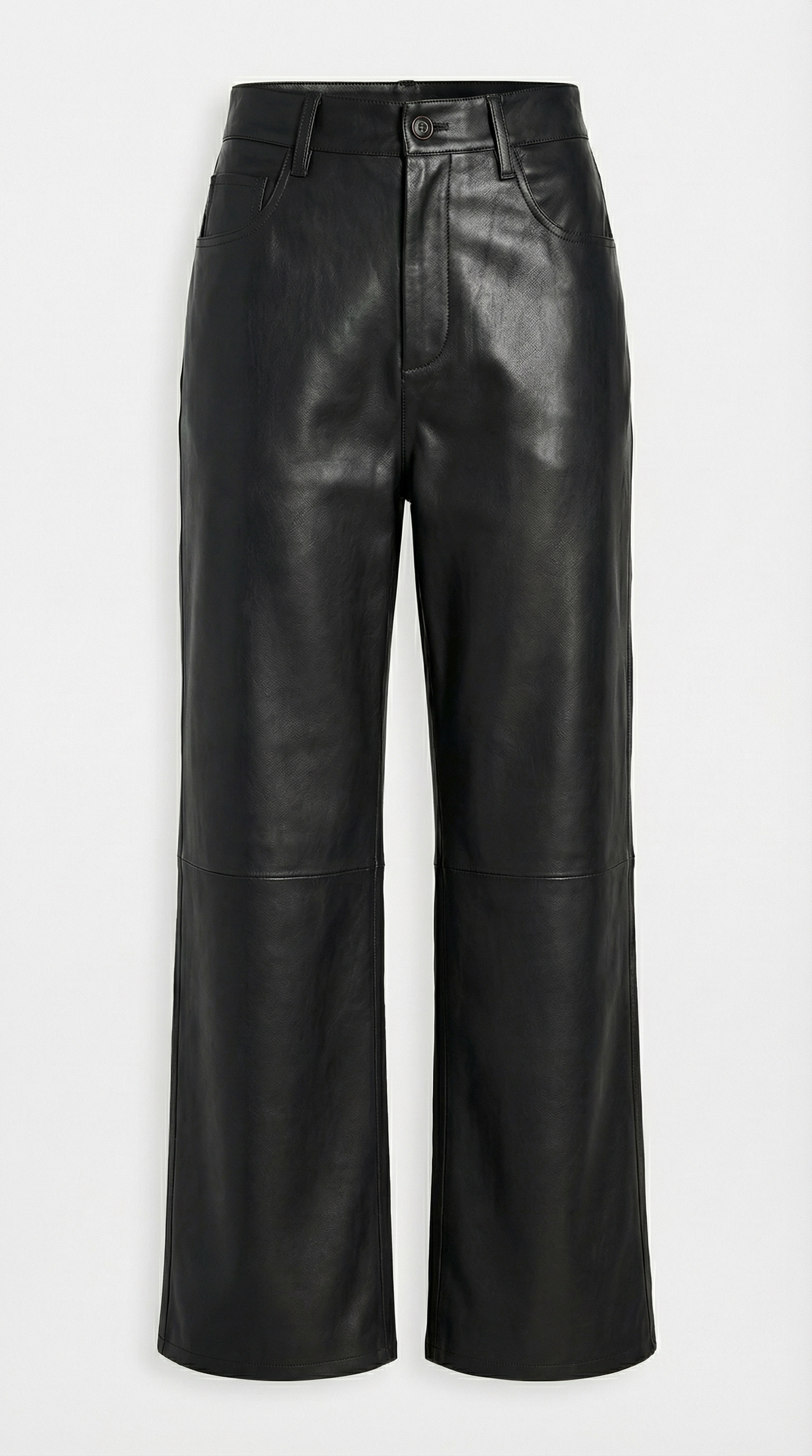 Lira - High Waist Genuine Leather Straight Cropped Trousers Black