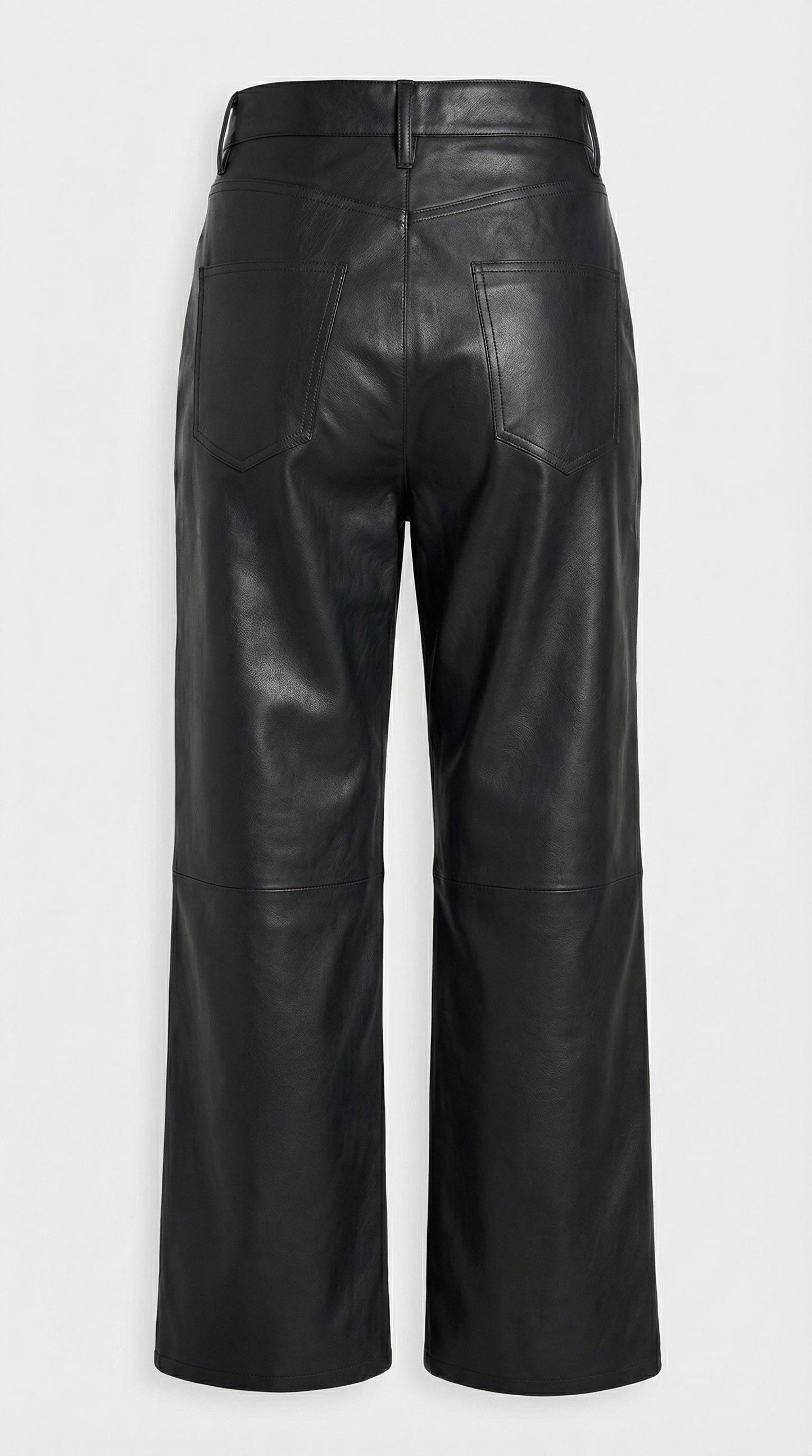 Lira - High Waist Genuine Leather Straight Cropped Trousers Black