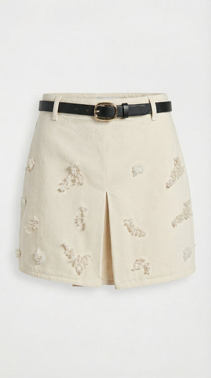 Nira - Beige Bead-Decorated Cotton Denim Set