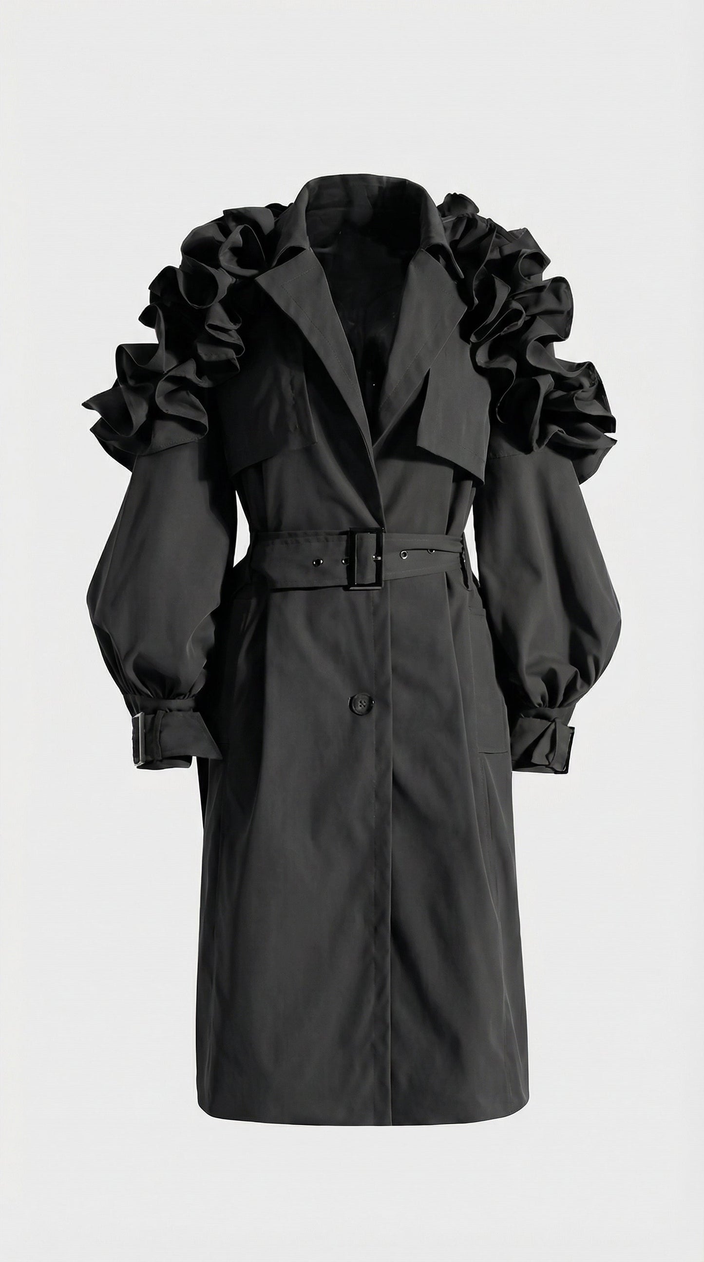 Lume - Luxury Runway Long Trench Black