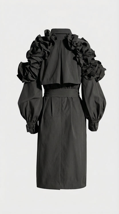 Lume - Luxury Runway Long Trench Black