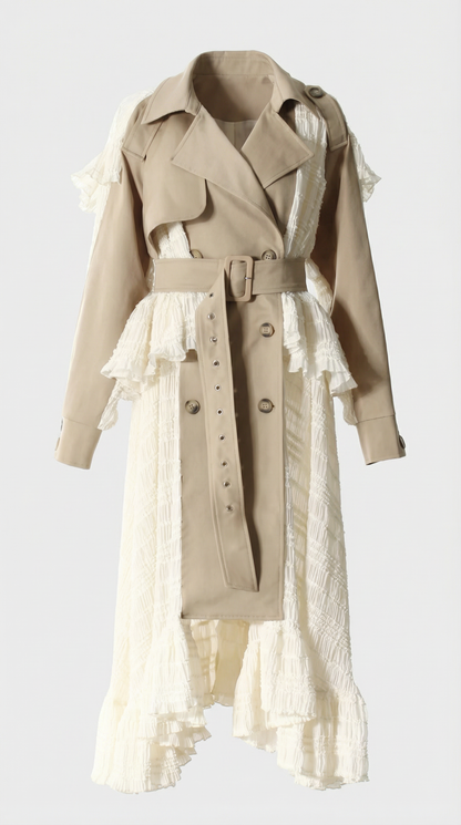 Siva - Irregular Lace Splicing Trench Coat