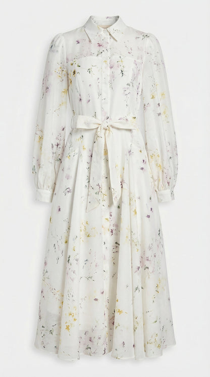 Runa - Printed Sheer Lace-Up Midi Dress