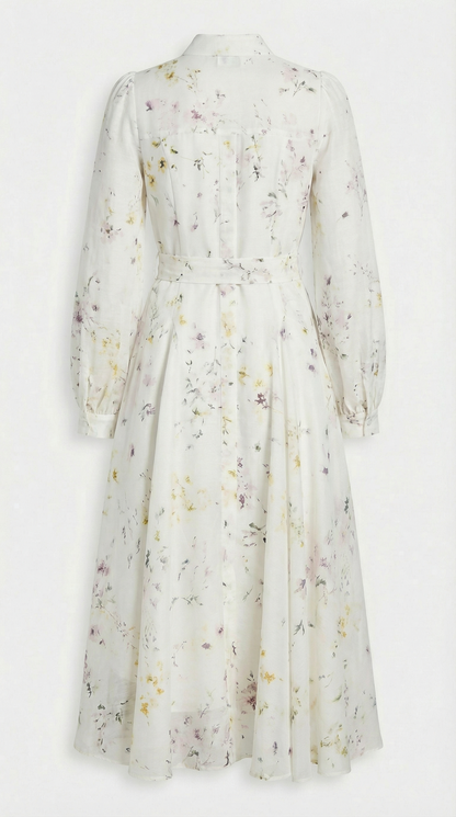 Runa - Printed Sheer Lace-Up Midi Dress
