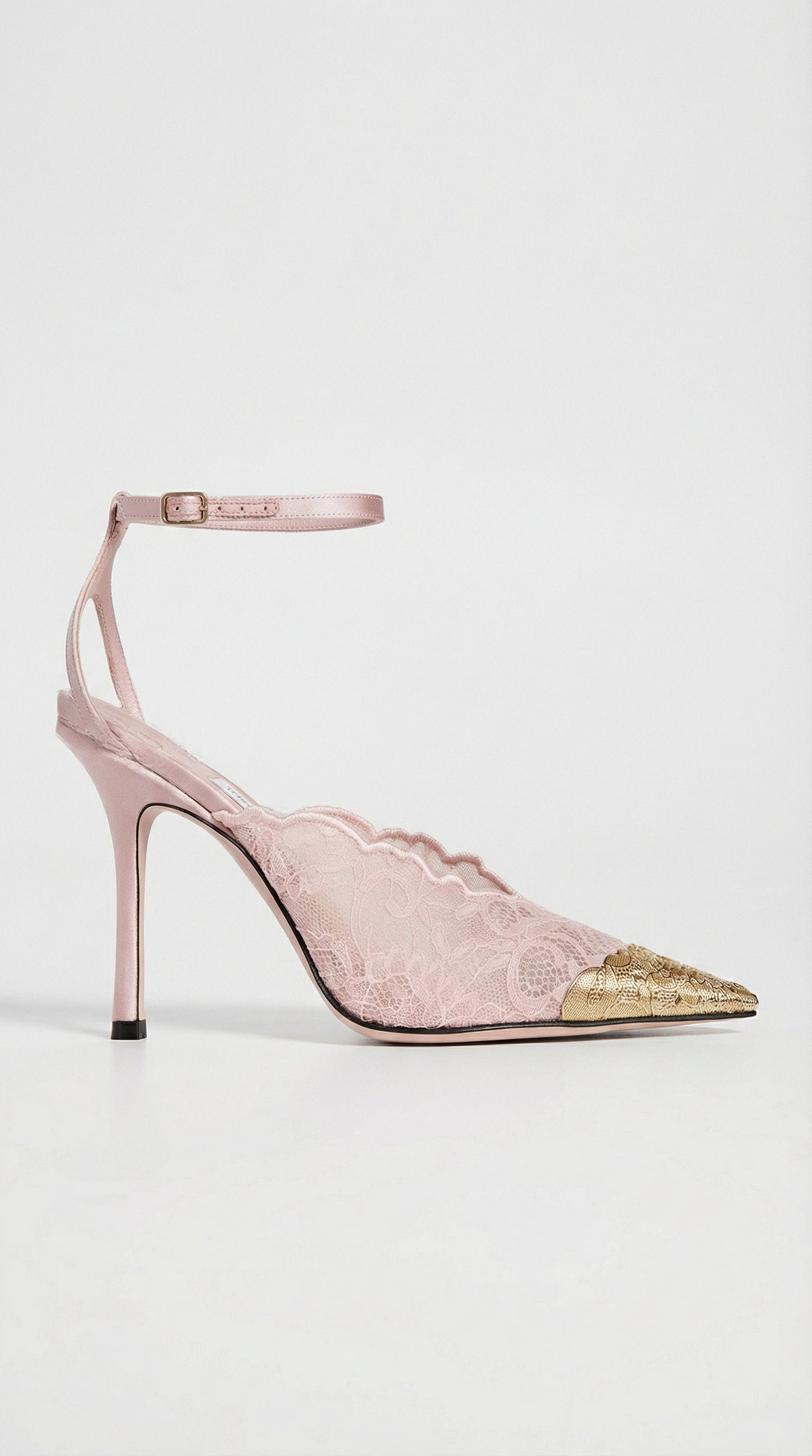 Kiva - Lace Embroidery Metal Pointed Heels Pink
