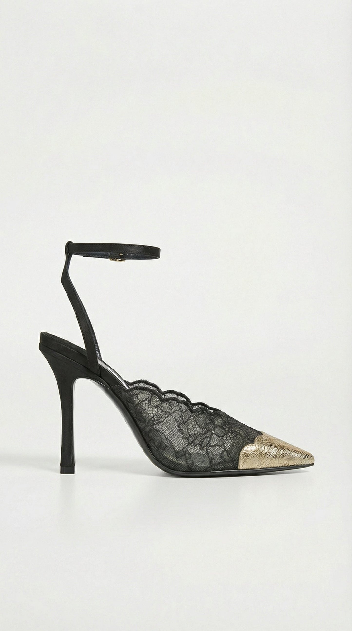 Kiva - Lace Embroidery Metal Pointed Heels Black