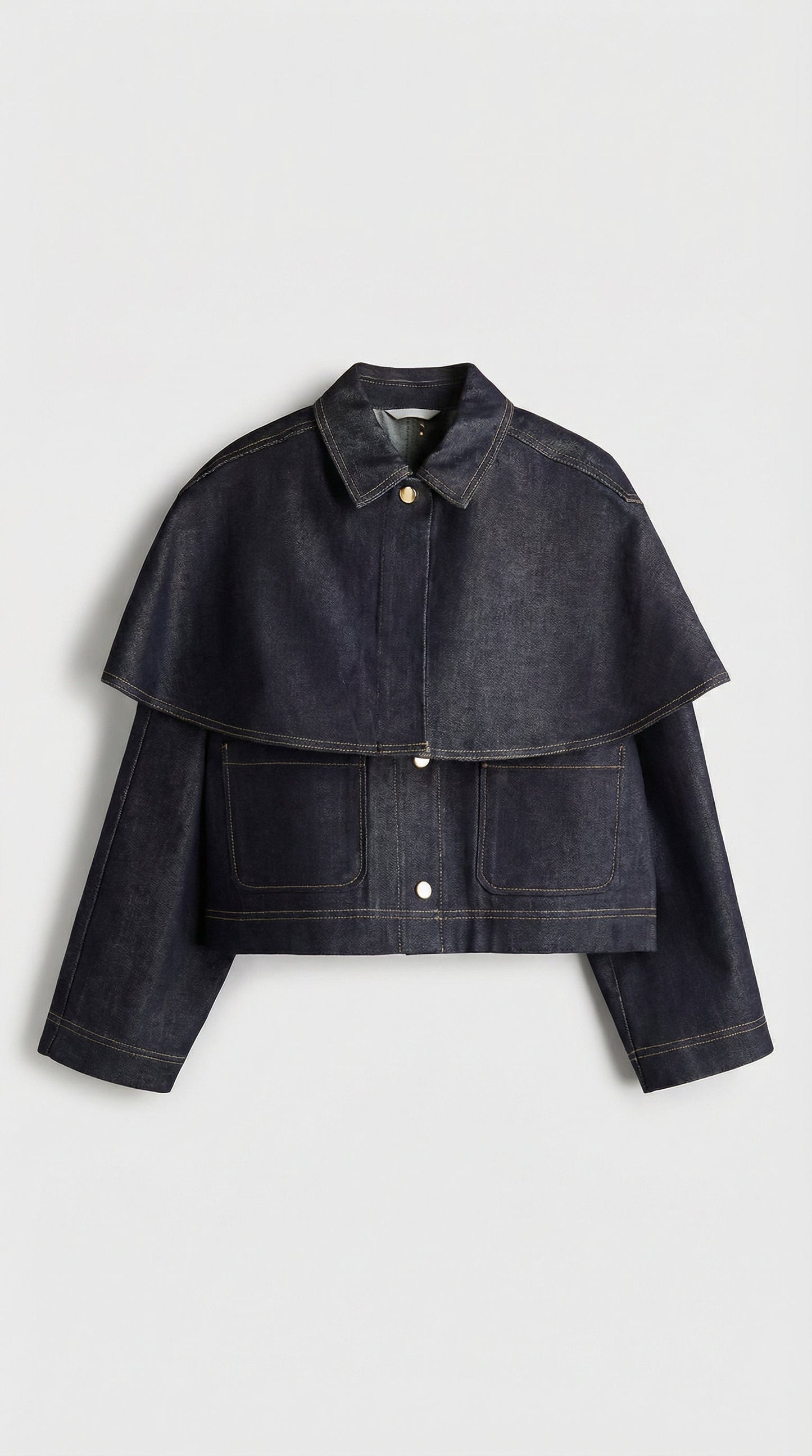 Asha - Cape Layered Denim Button Jacket