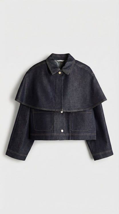 Asha - Cape Layered Denim Button Jacket