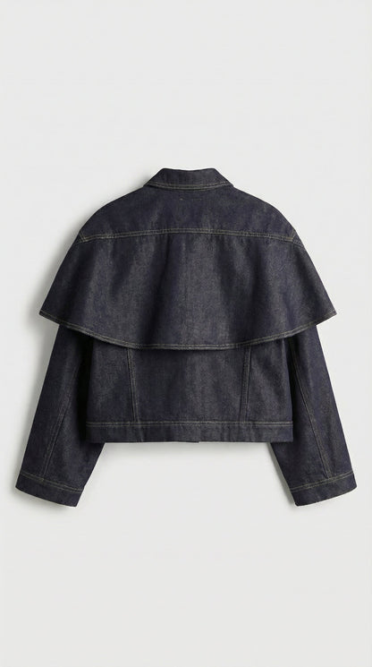 Asha - Cape Layered Denim Button Jacket