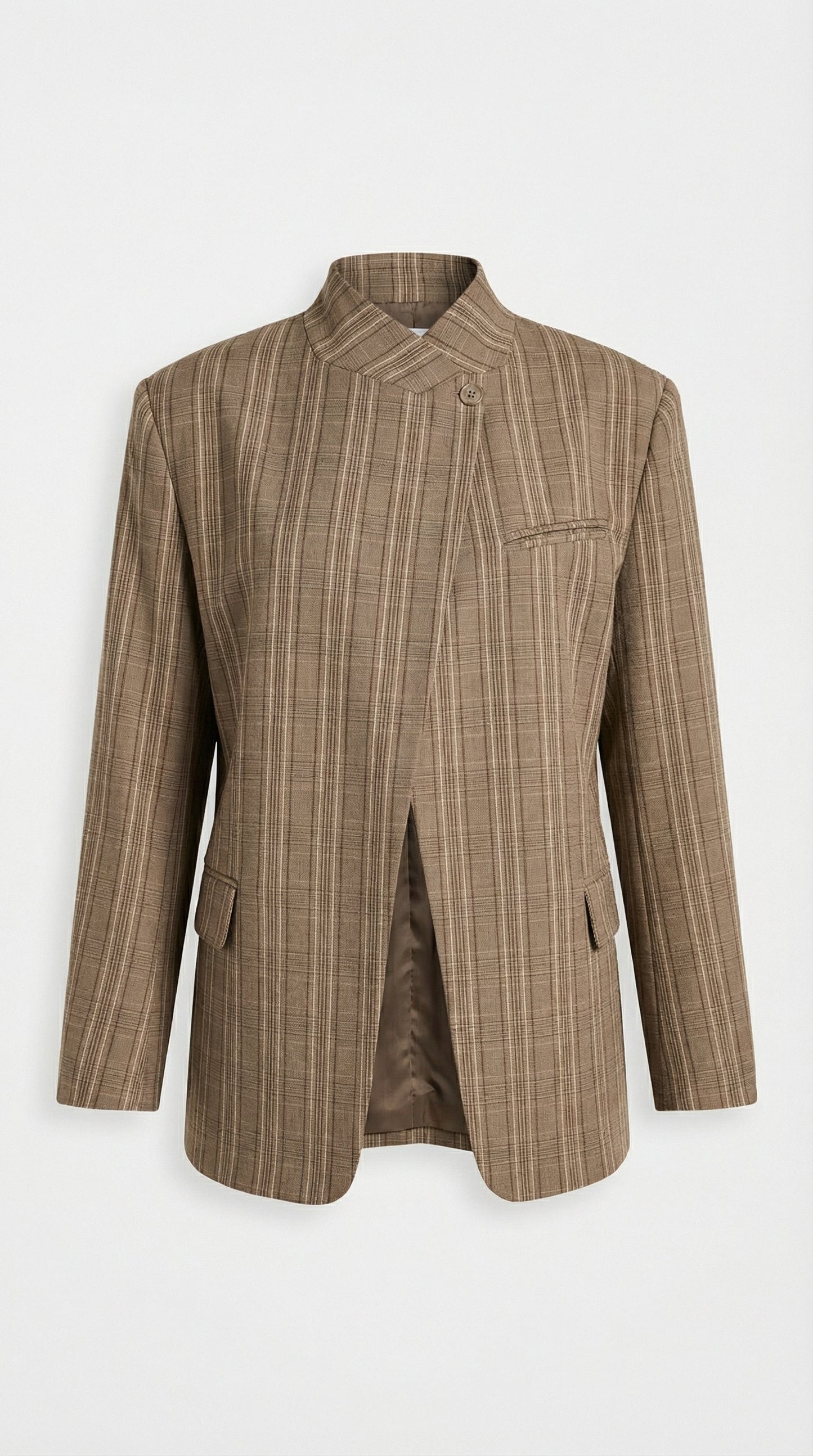 Helena - Vintage Plaid Stand-Neck Blazer