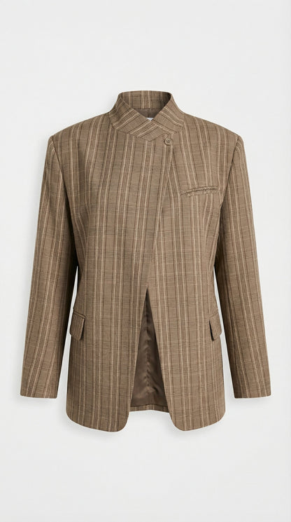 Helena - Vintage Plaid Stand-Neck Blazer