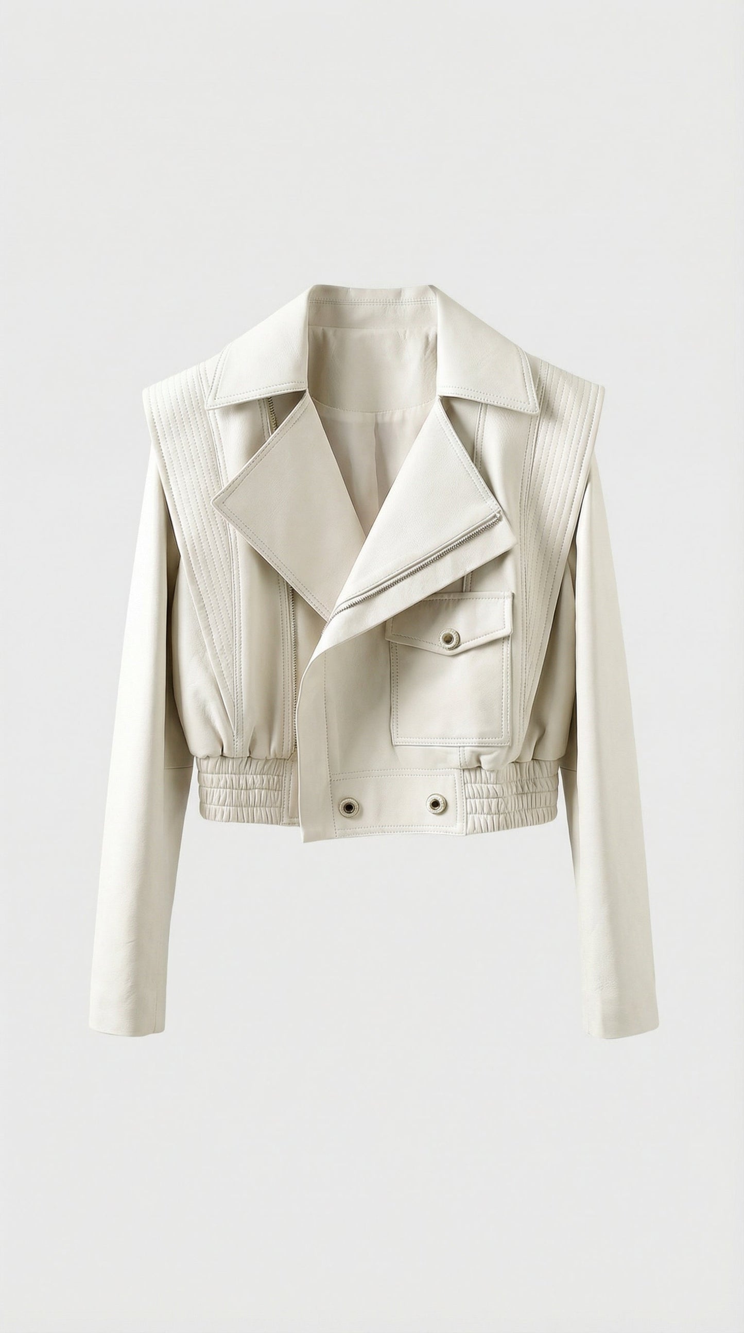 Aeria - Short Biker Genuine Leather Jacket White