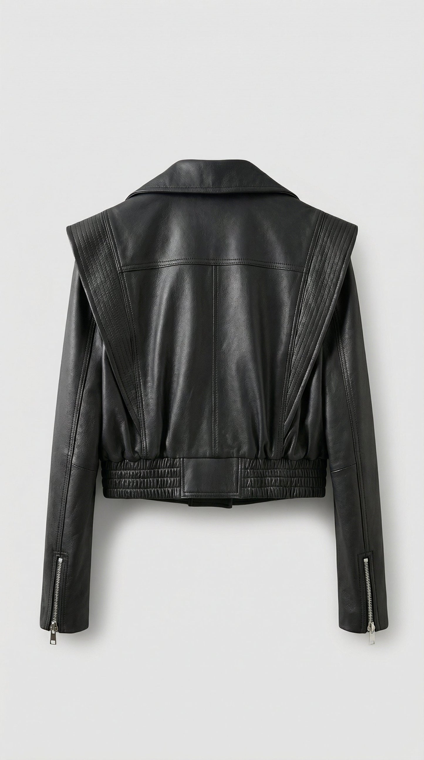 Aeria - Short Biker Genuine Leather Jacket Black