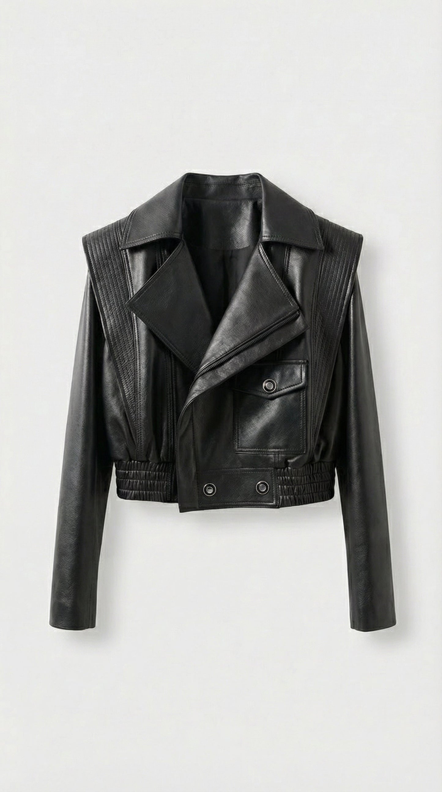 Aeria - Short Biker Genuine Leather Jacket Black