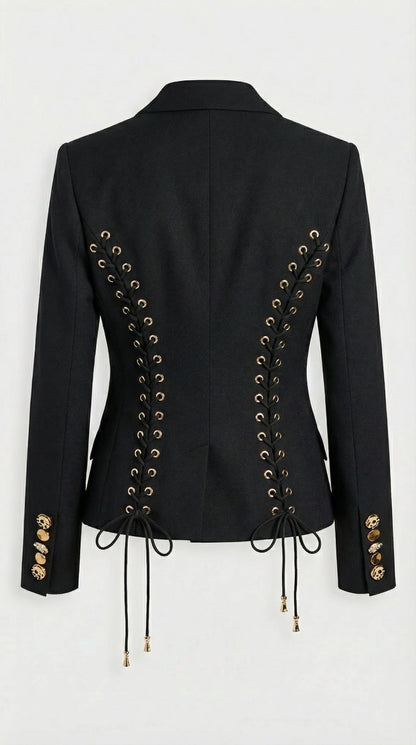Nola - Slimming Spliced Laced-Up Blazer