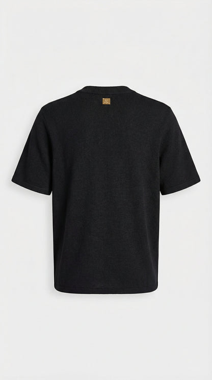 Avena - Metal Buckle Cotton Knitted T-shirt Black