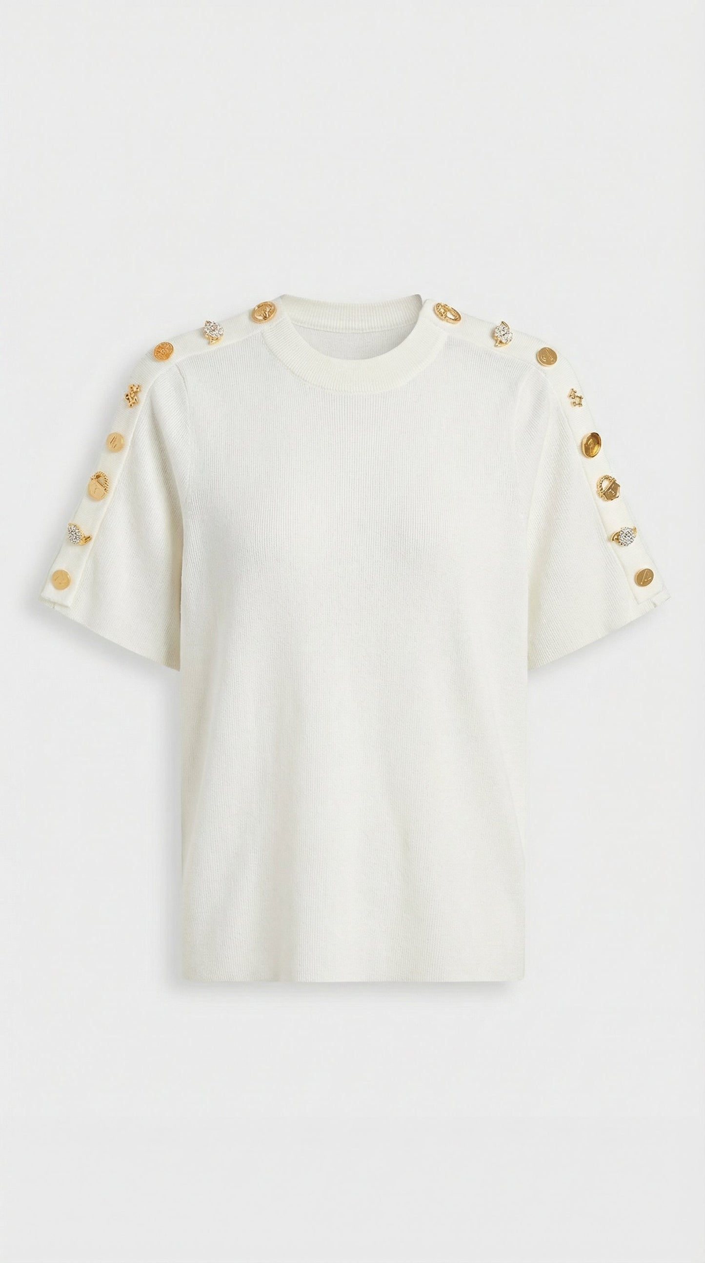 Avena - Metal Buckle Cotton Knitted T-shirt White