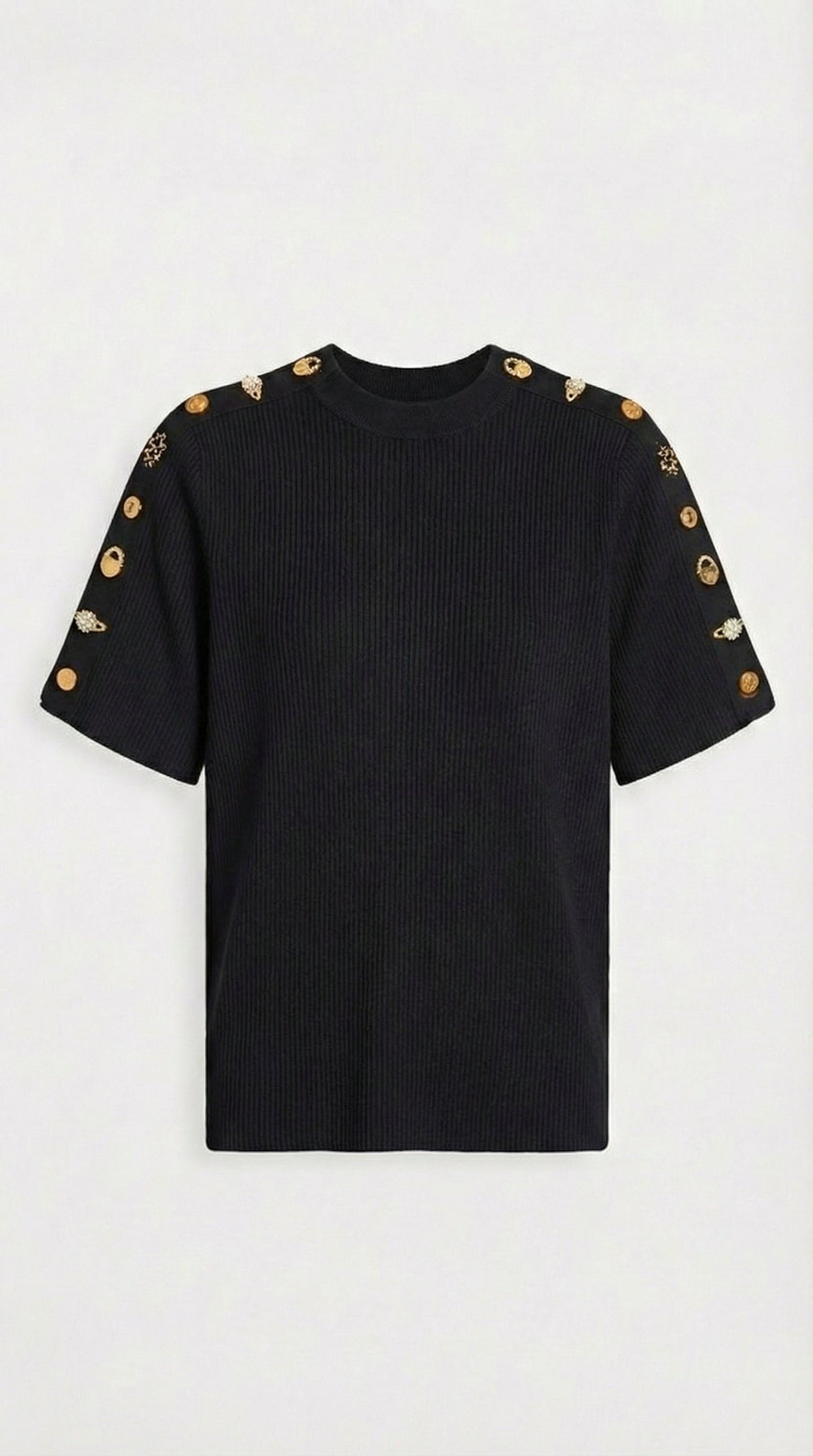 Avena - Metal Buckle Cotton Knitted T-shirt Black