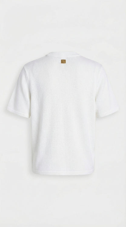 Avena - Metal Buckle Cotton Knitted T-shirt White