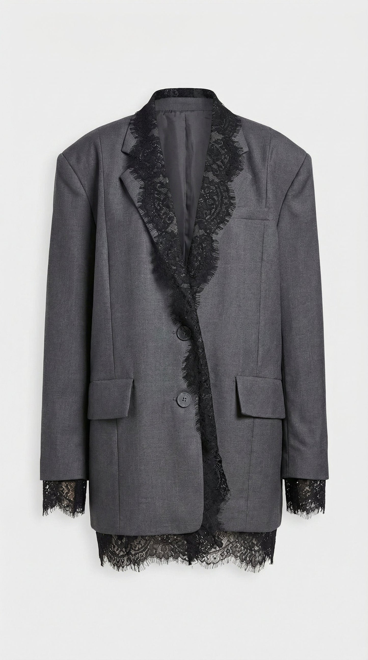 Elia - Chic Spliced Lace-Edge Blazer