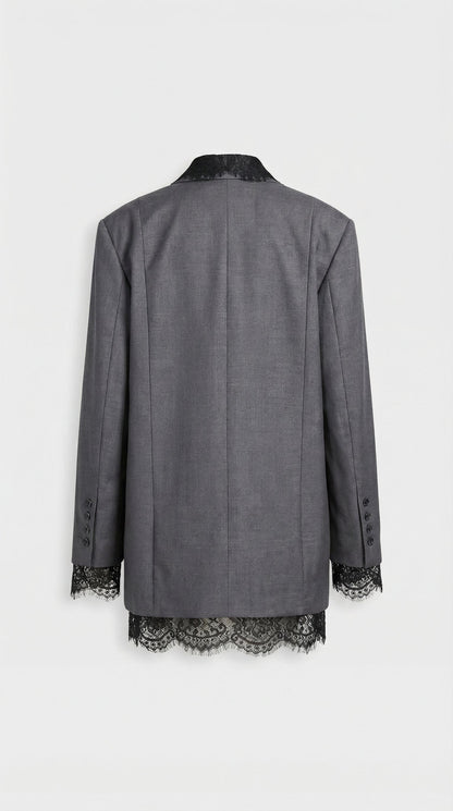 Elia - Chic Spliced Lace-Edge Blazer