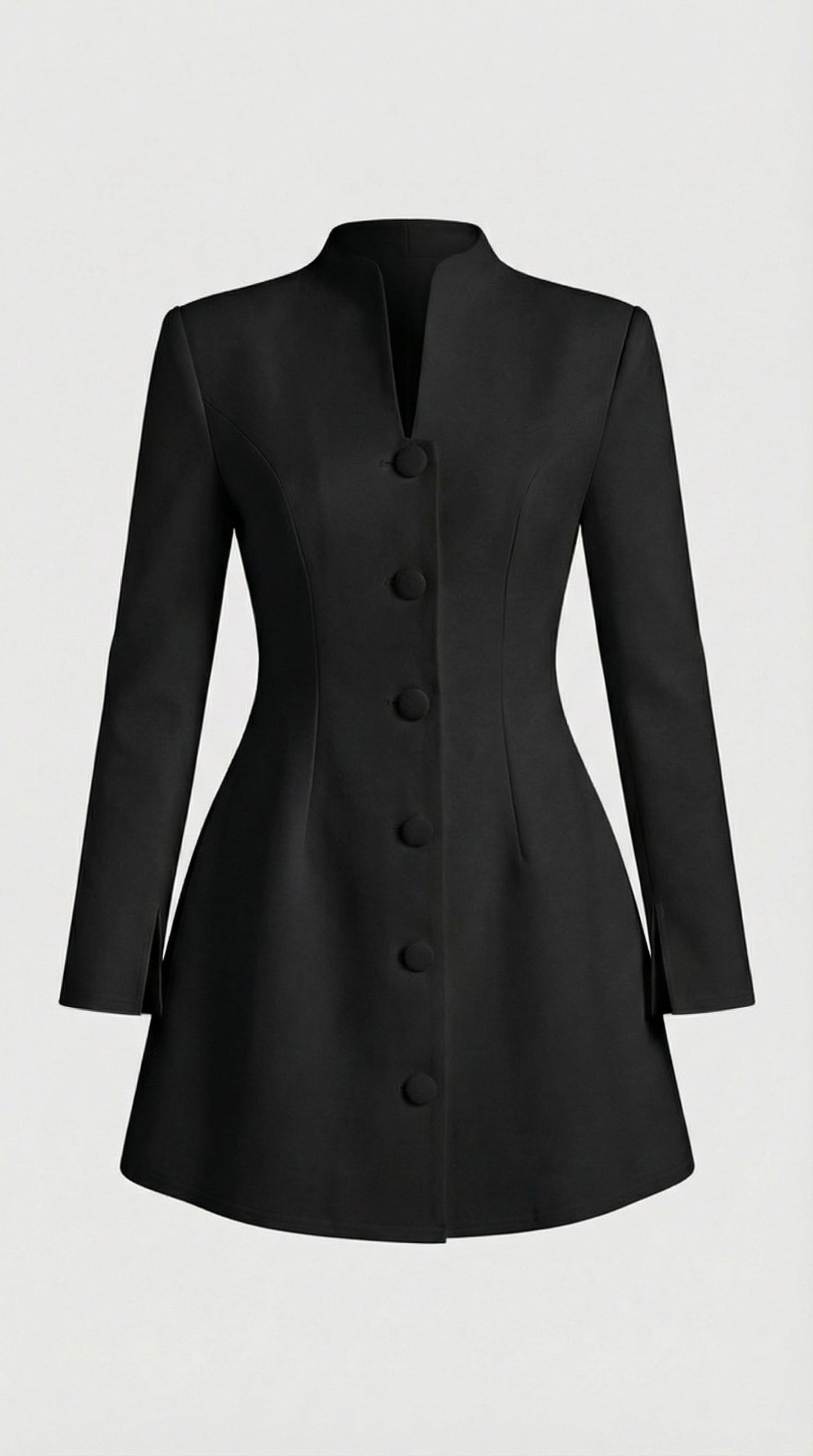 Savi - Stand-Collar Buttoned Office Blazer Dress Black