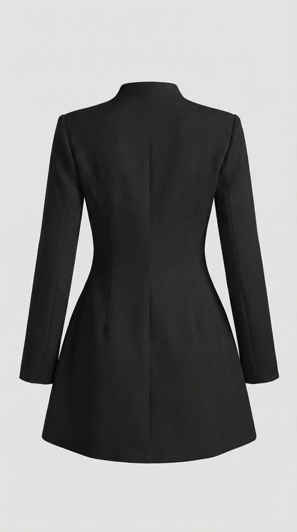 Savi - Stand-Collar Buttoned Office Blazer Dress Black