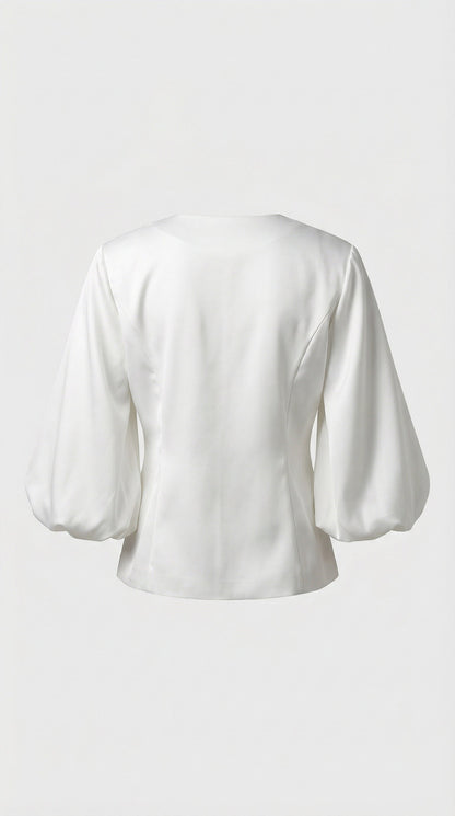 Keni - Metal-Button Puff-Sleeve Top White