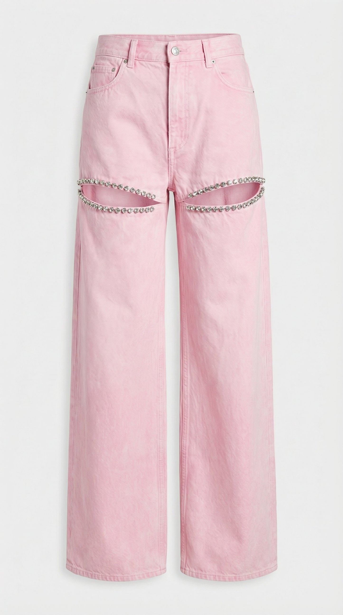 Suri - Spliced Diamond Wide-Leg Cotton Denim Jeans