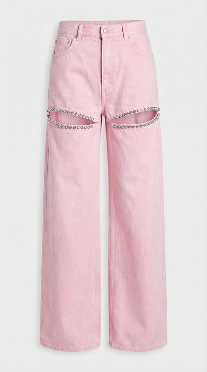Suri - Spliced Diamond Wide-Leg Cotton Denim Jeans