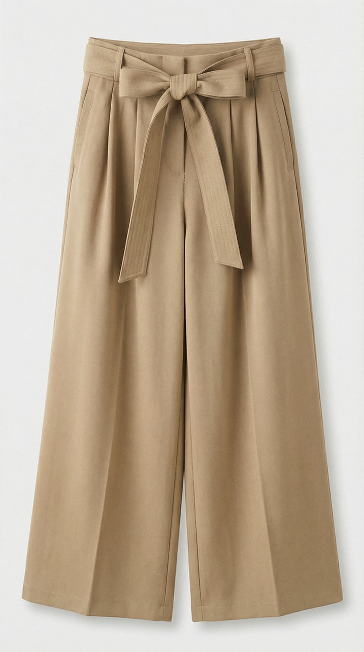 Nalo - Tie-Strap Pleated Wide-Legs Beige