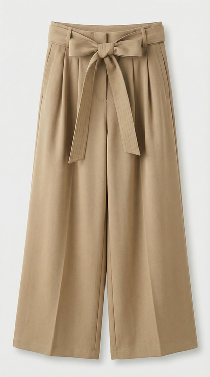 Nalo - Tie-Strap Pleated Wide-Legs Beige