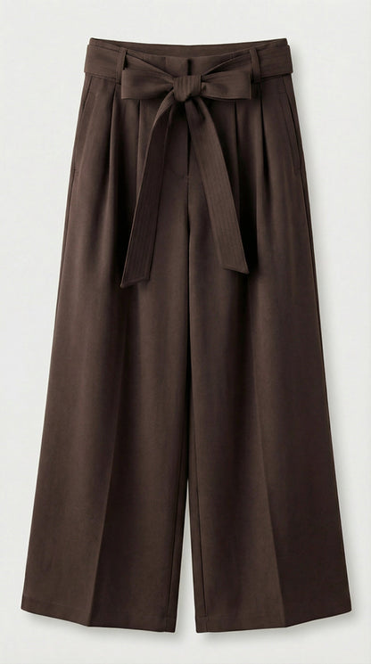 Nalo - Tie-Strap Pleated Wide-Legs Brown