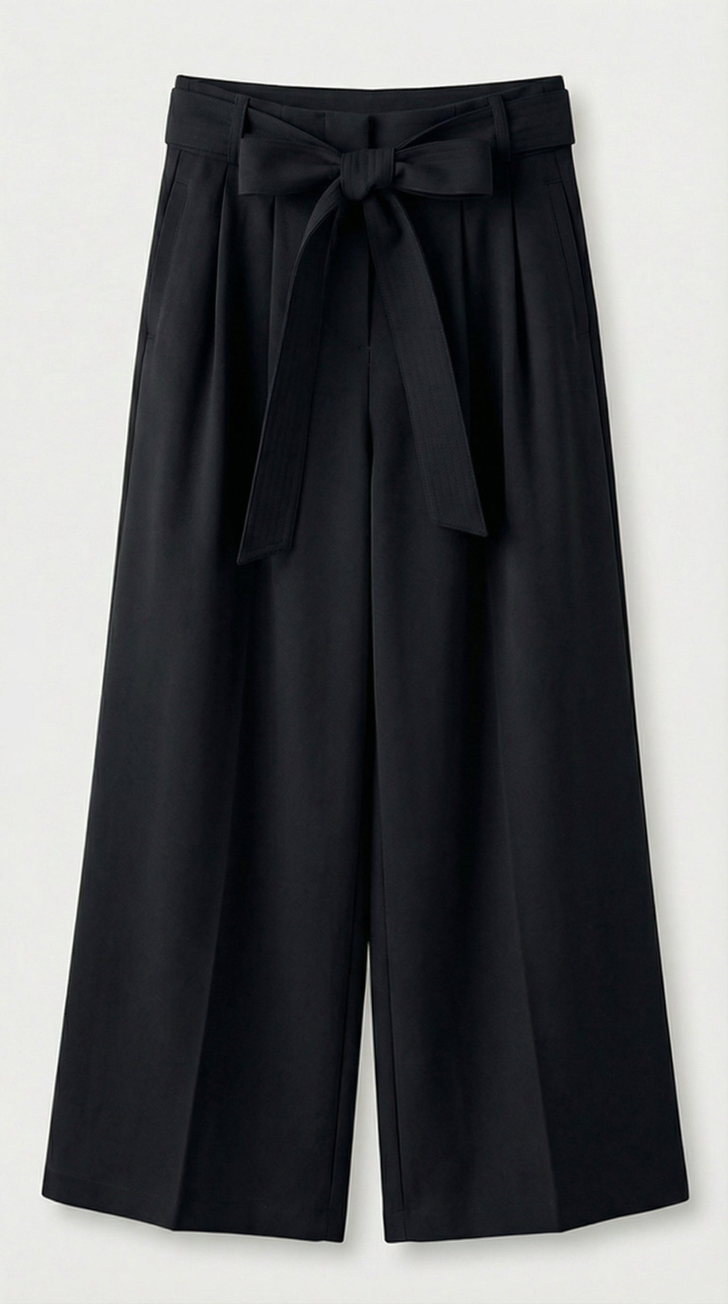 Nalo - Tie-Strap Pleated Wide-Legs Black
