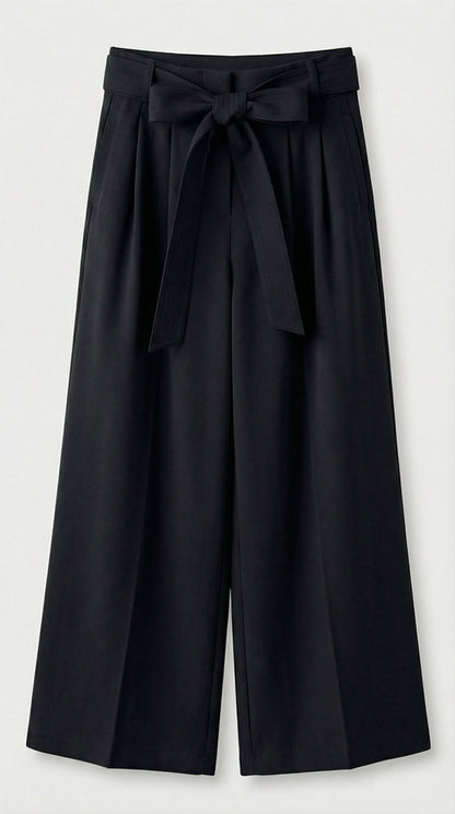 Nalo - Tie-Strap Pleated Wide-Legs Black
