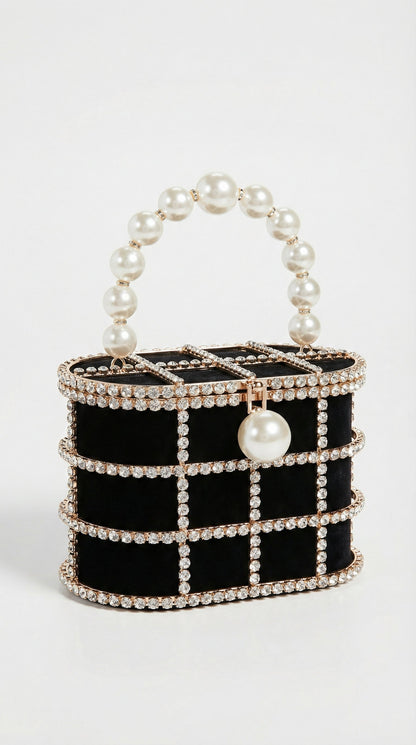 Kavi - Diamond & Pearl Metallic Cage Clutch