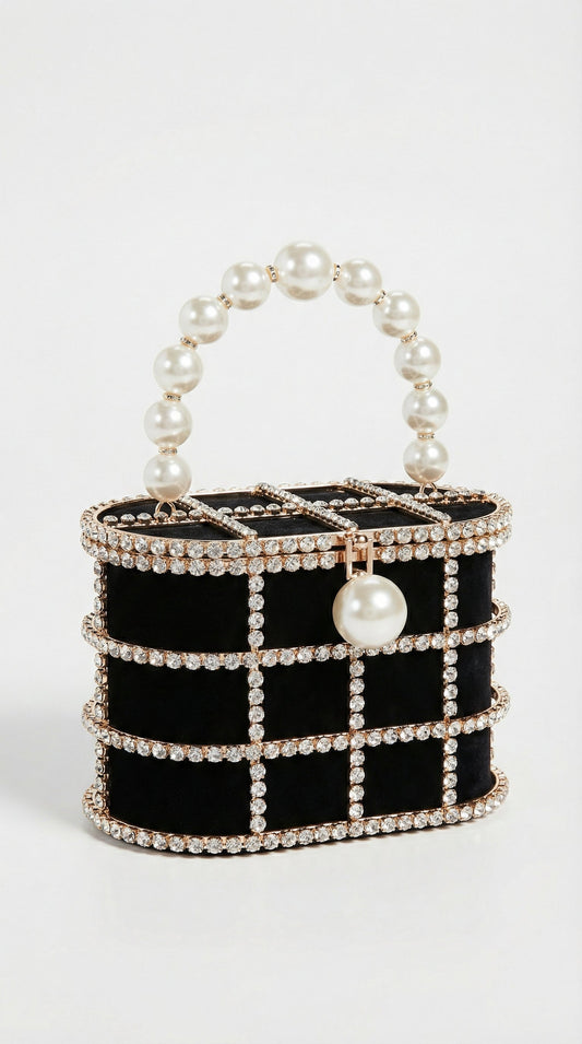Kavi - Diamond & Pearl Metallic Cage Clutch