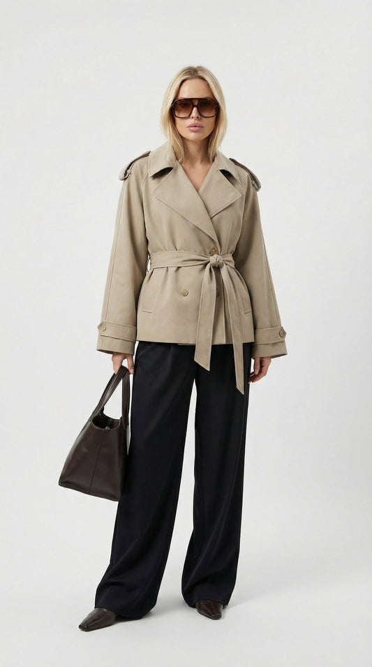 Mave - Trench Corto Khaki Stile Vintage