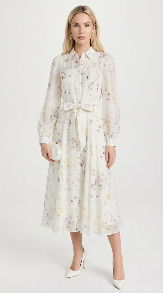 Runa - Printed Sheer Lace-Up Midi Dress