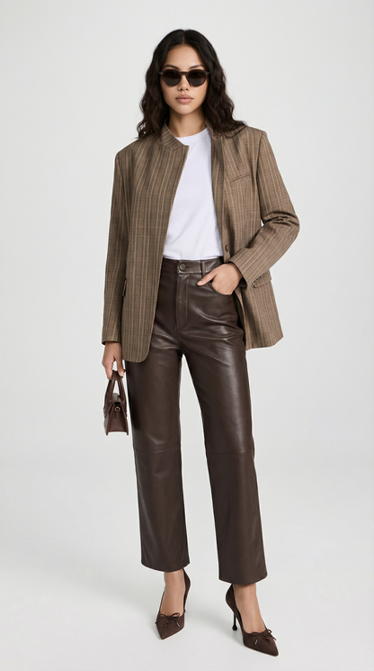 Helena - Vintage Plaid Stand-Neck Blazer