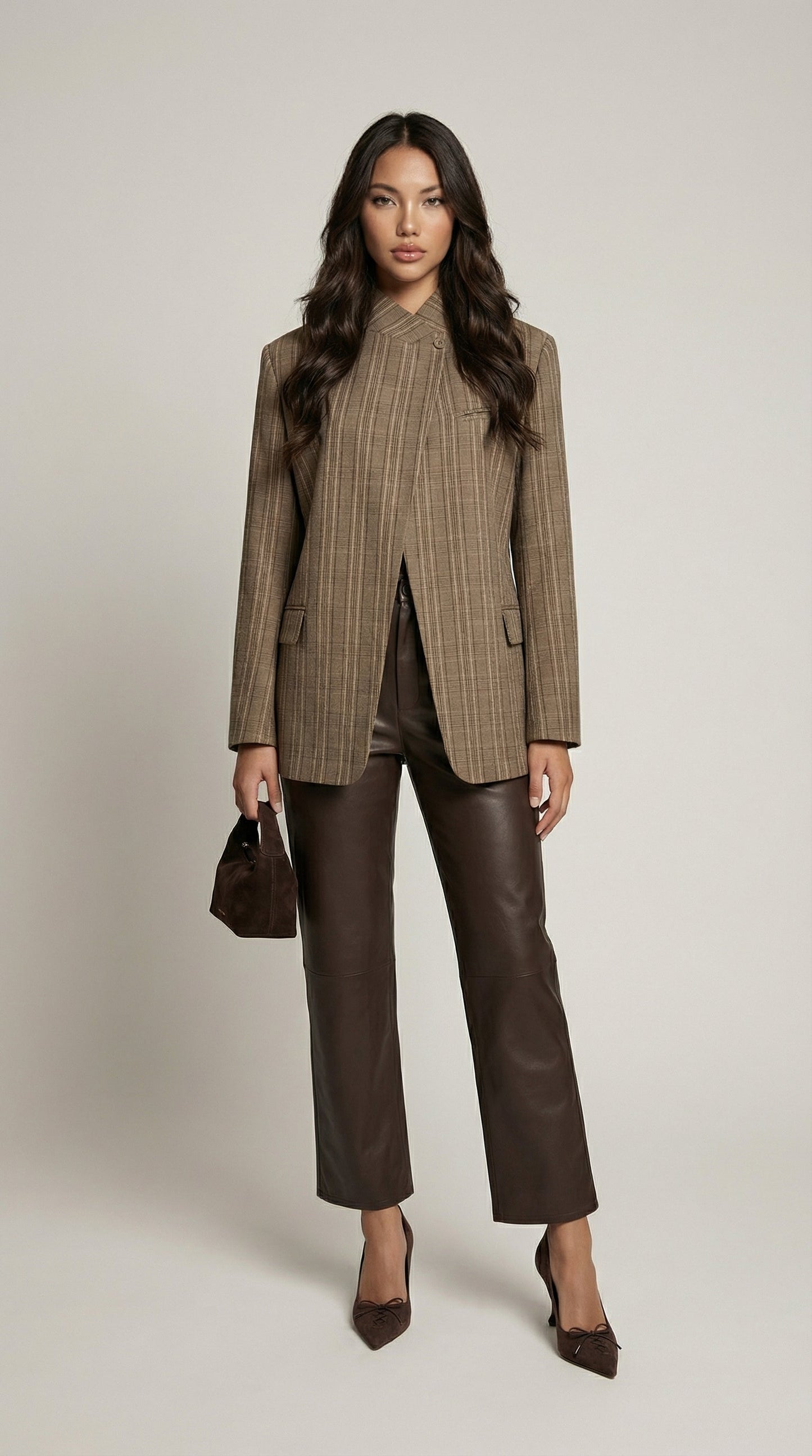 Helena - Vintage Plaid Stand-Neck Blazer
