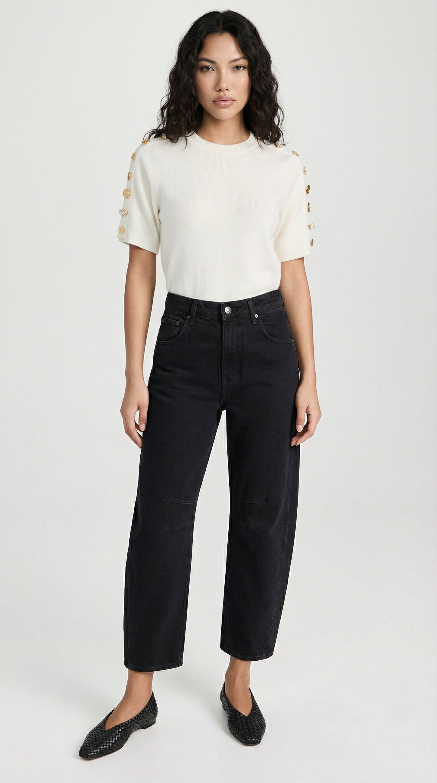Avena - Metal Buckle Cotton Knitted T-shirt White