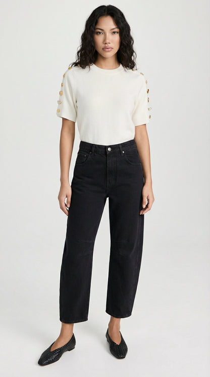 Avena - Metal Buckle Cotton Knitted T-shirt White