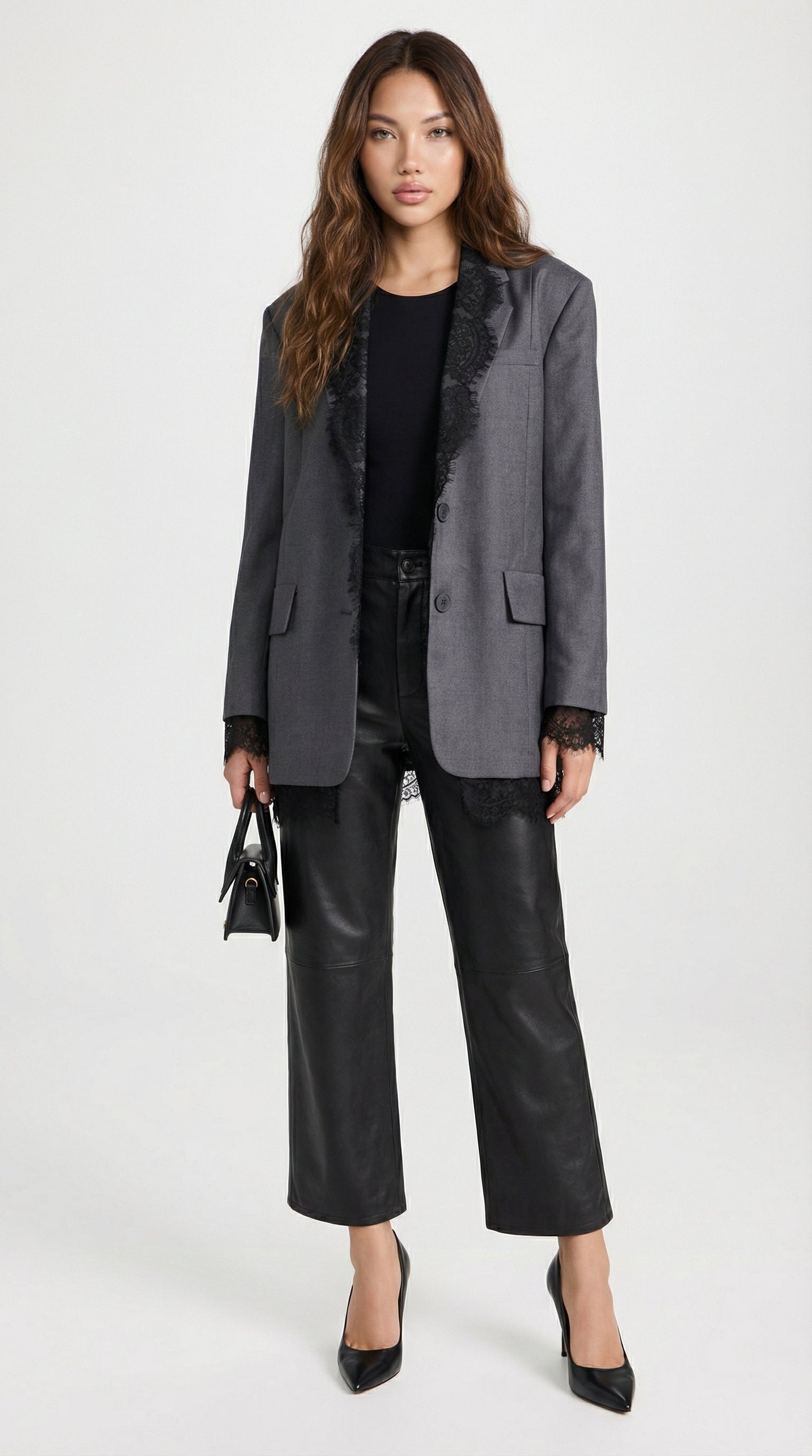 Elia - Chic Spliced Lace-Edge Blazer