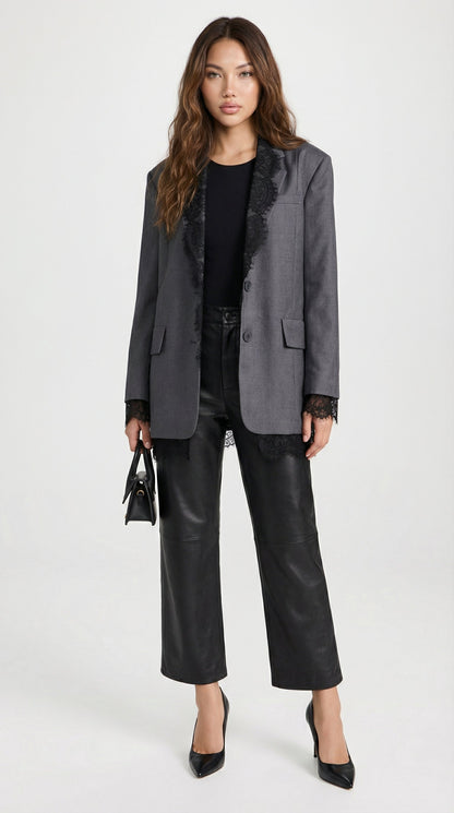 Elia - Chic Spliced Lace-Edge Blazer