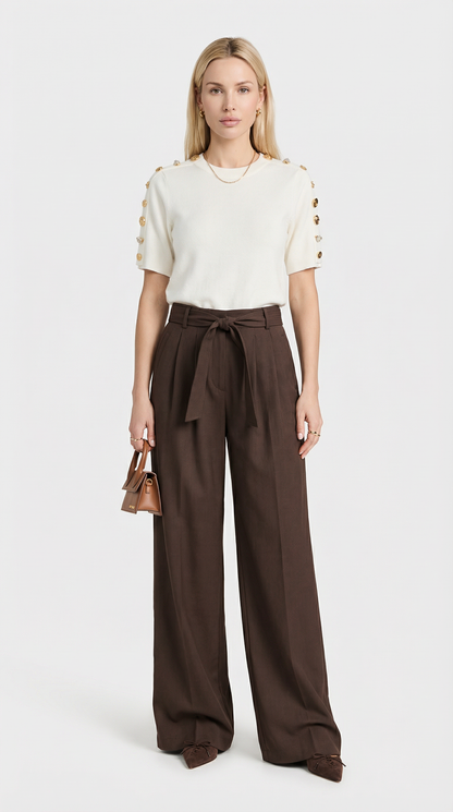 Nalo - Tie-Strap Pleated Wide-Legs Brown
