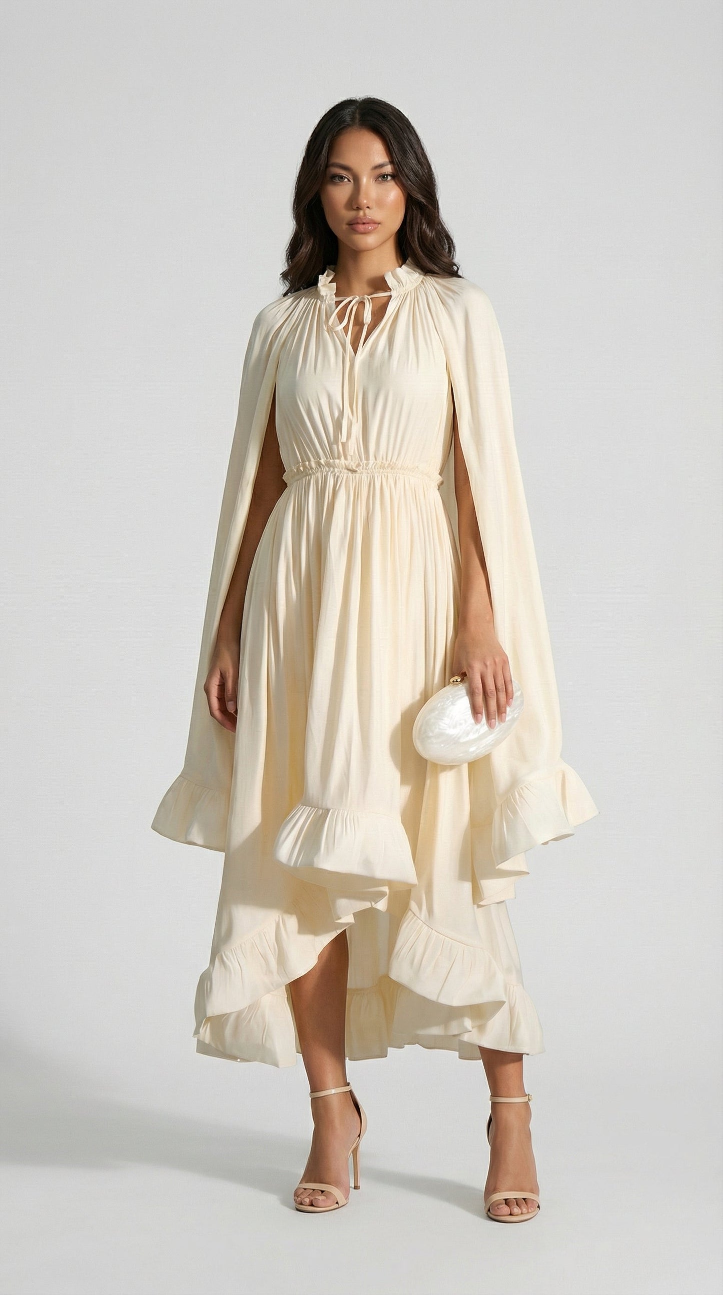 Elina - Luxury Ruffle Cloak Evening Dress